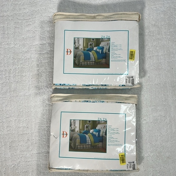 New! Studio D Euro Shams lot of 2 blue white turquoise and lime green - Picture 3 of 8